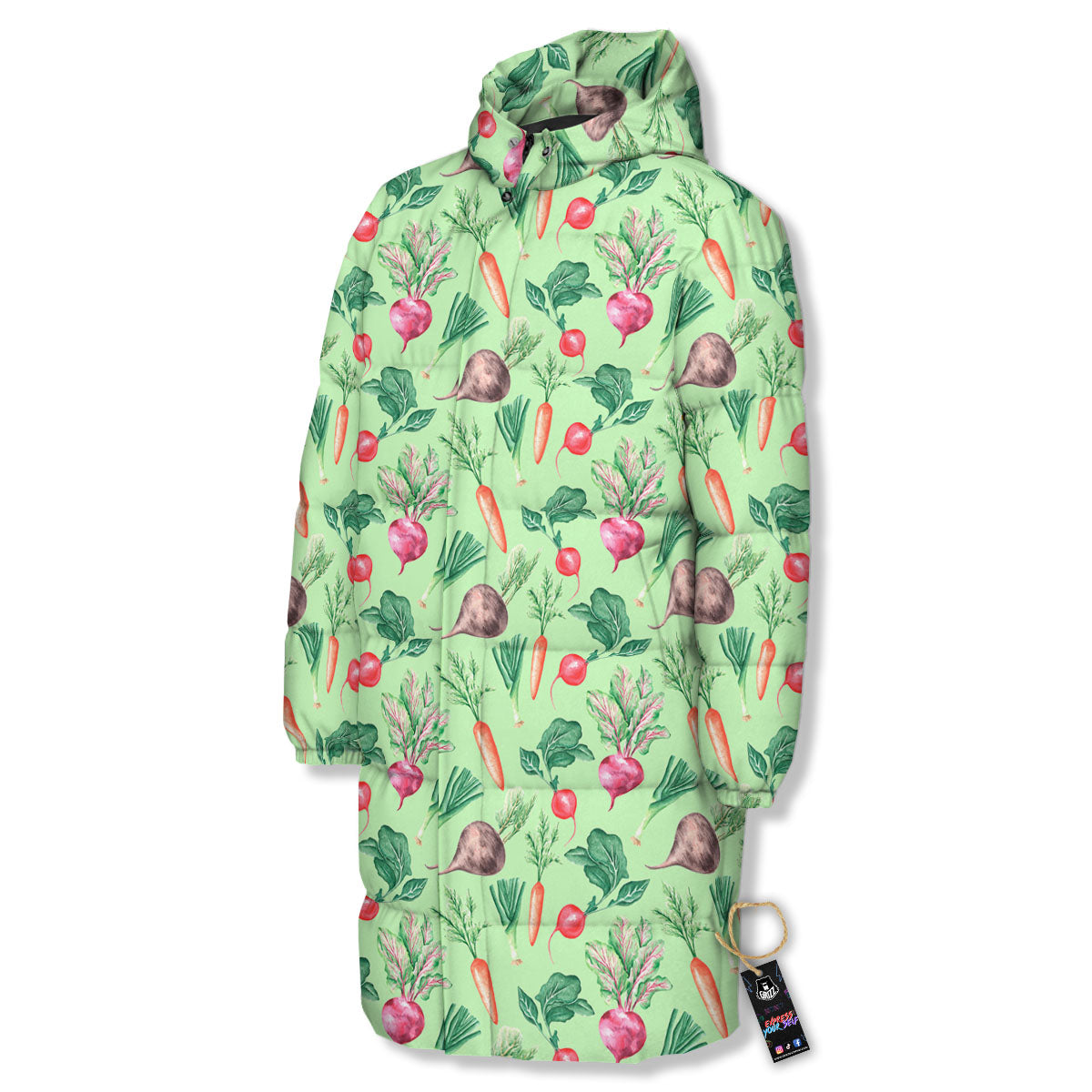 Radish And Watercolor Carrot Print Pattern Long Down Jacket-grizzshop