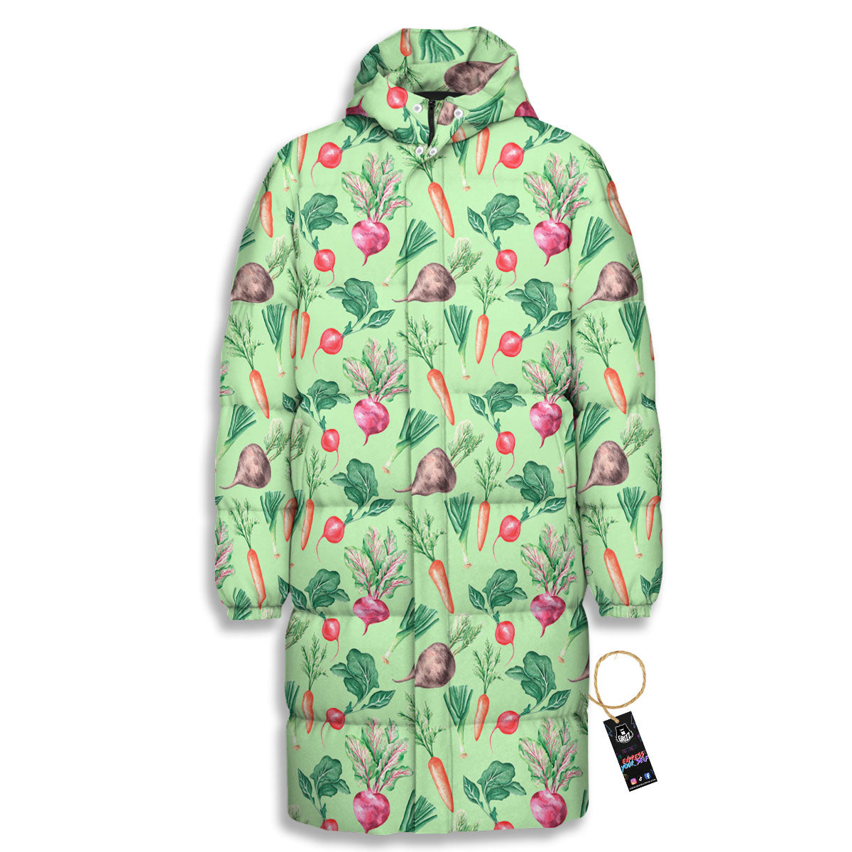 Radish And Watercolor Carrot Print Pattern Long Down Jacket-grizzshop