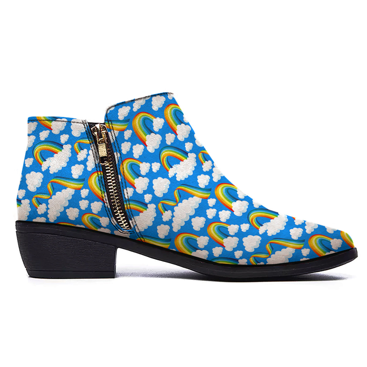 Rainbow And Clouds Blue Print Pattern Ankle Boots-grizzshop
