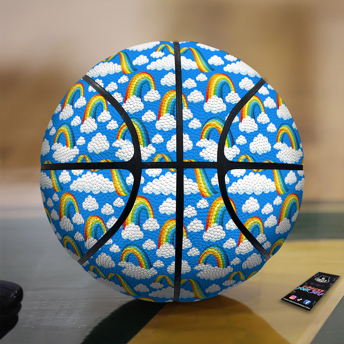 Rainbow And Clouds Blue Print Pattern Basketball-grizzshop