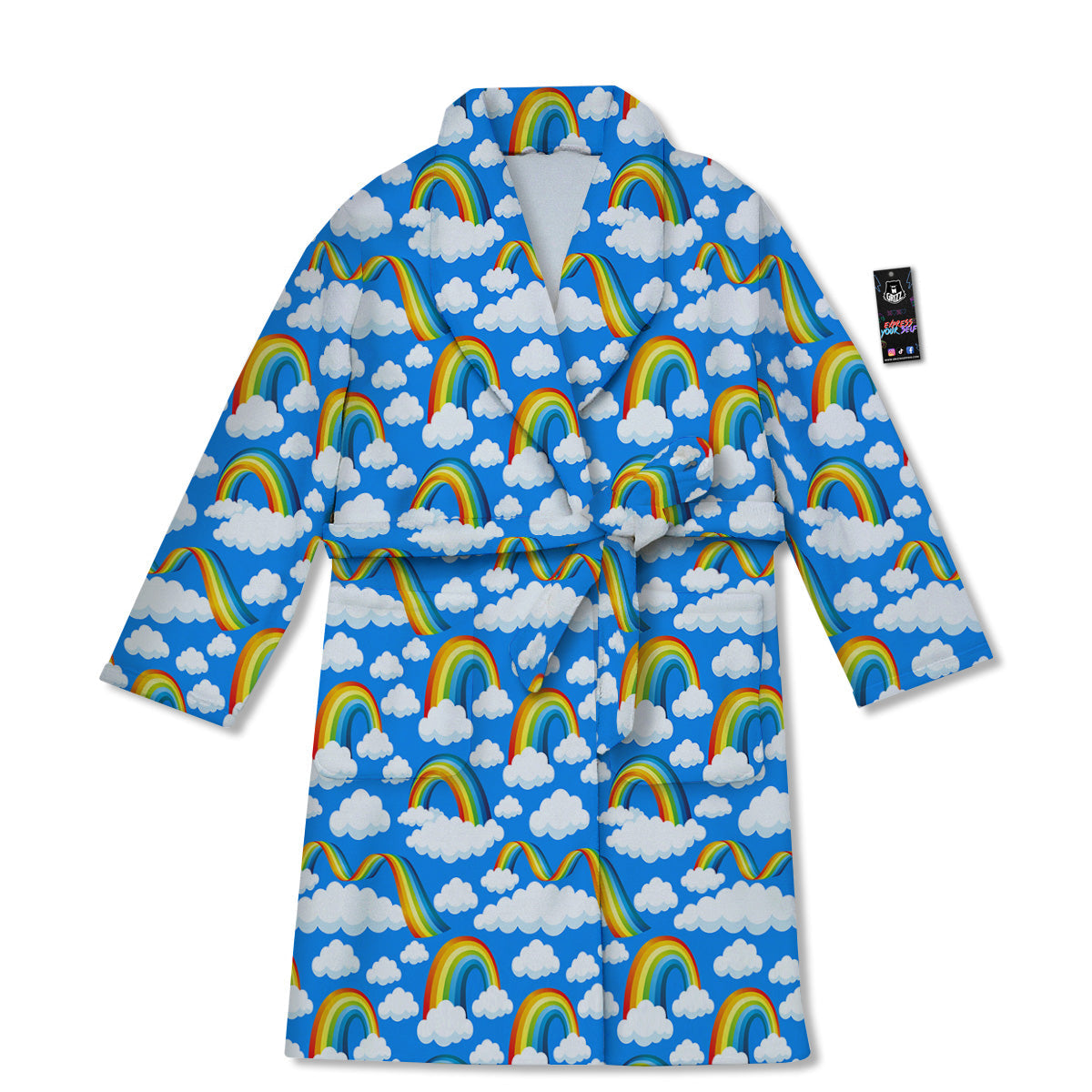 Rainbow And Clouds Blue Print Pattern Bathrobe-grizzshop