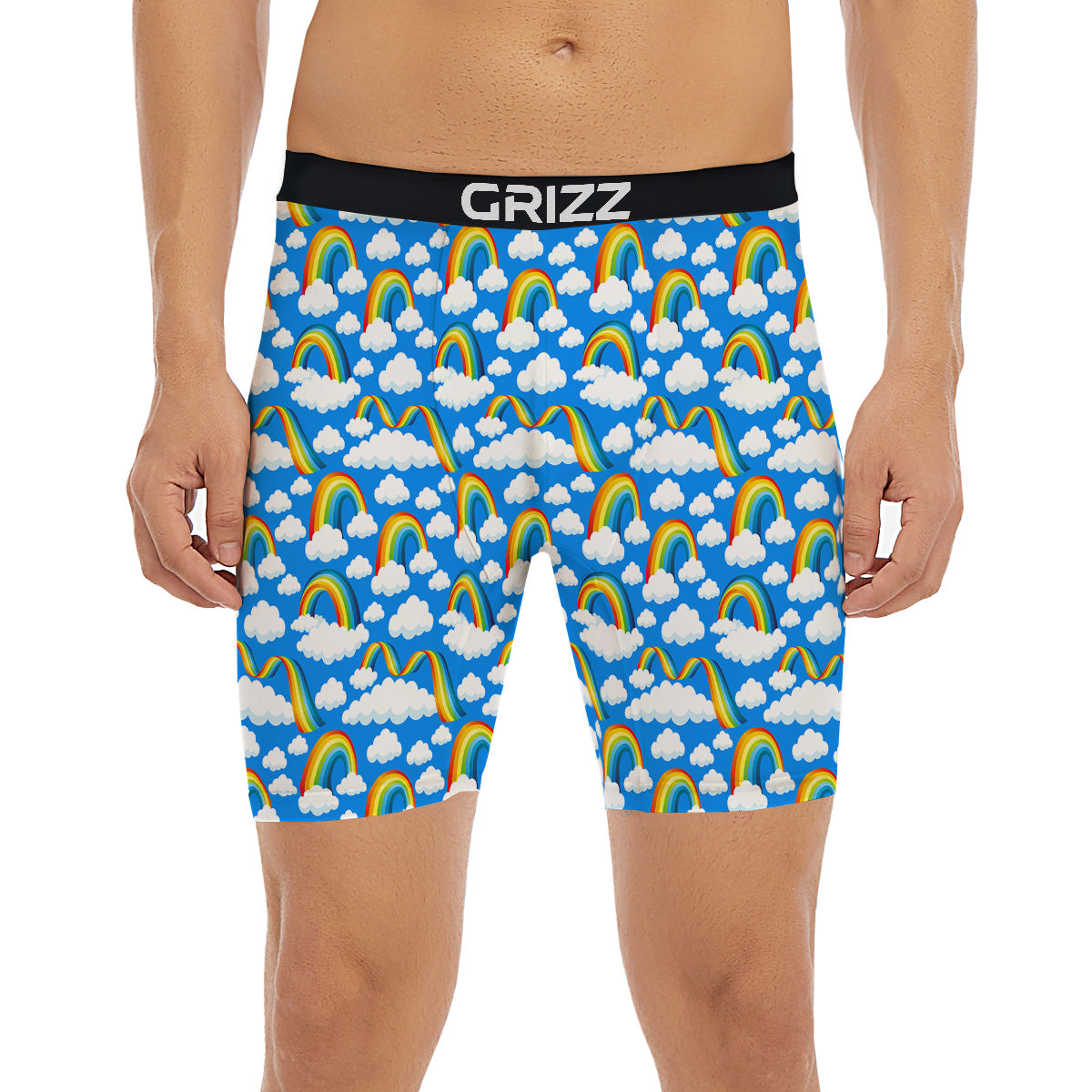 Rainbow And Clouds Blue Print Pattern Boxer Briefs-grizzshop