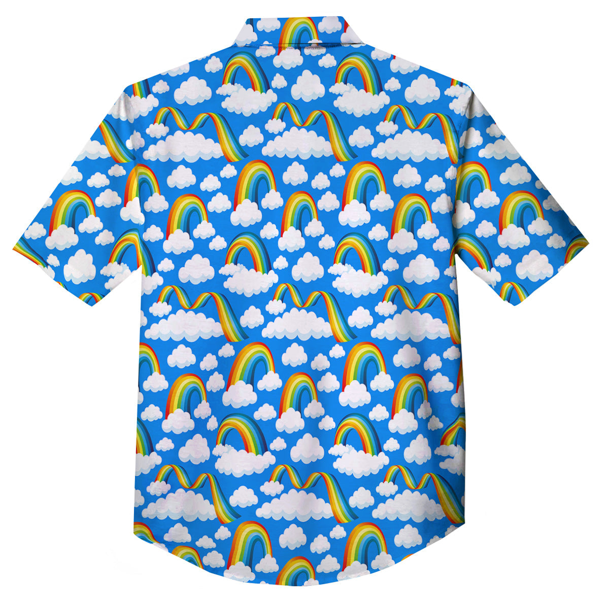 Rainbow And Clouds Blue Print Pattern Button Up Shirt-grizzshop