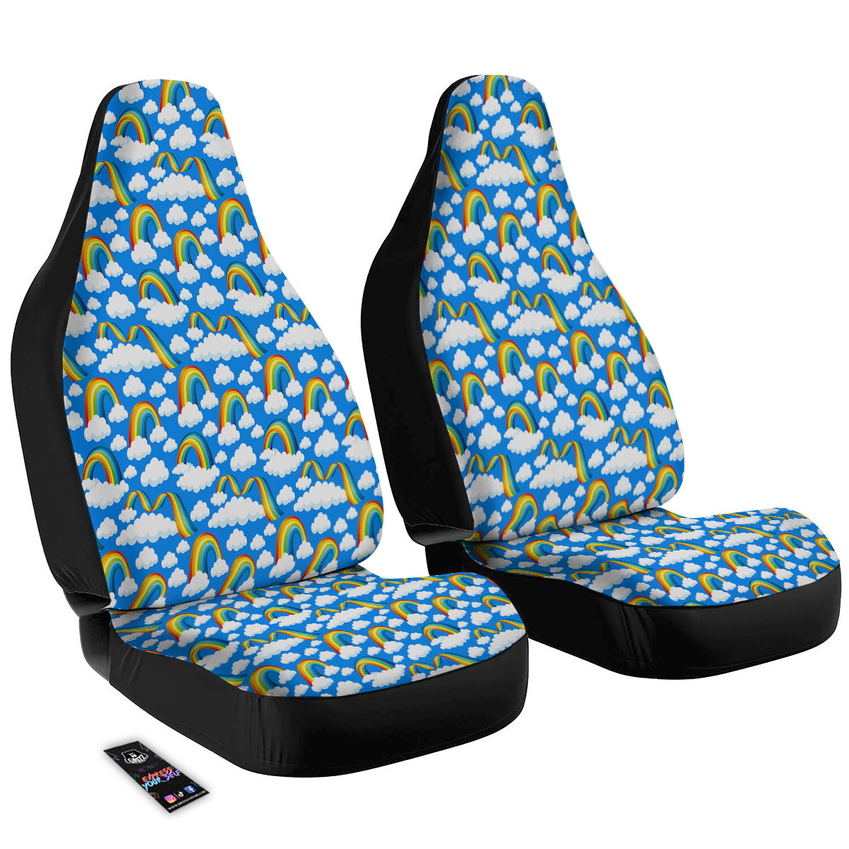 Rainbow And Clouds Blue Print Pattern Car Seat Covers-grizzshop