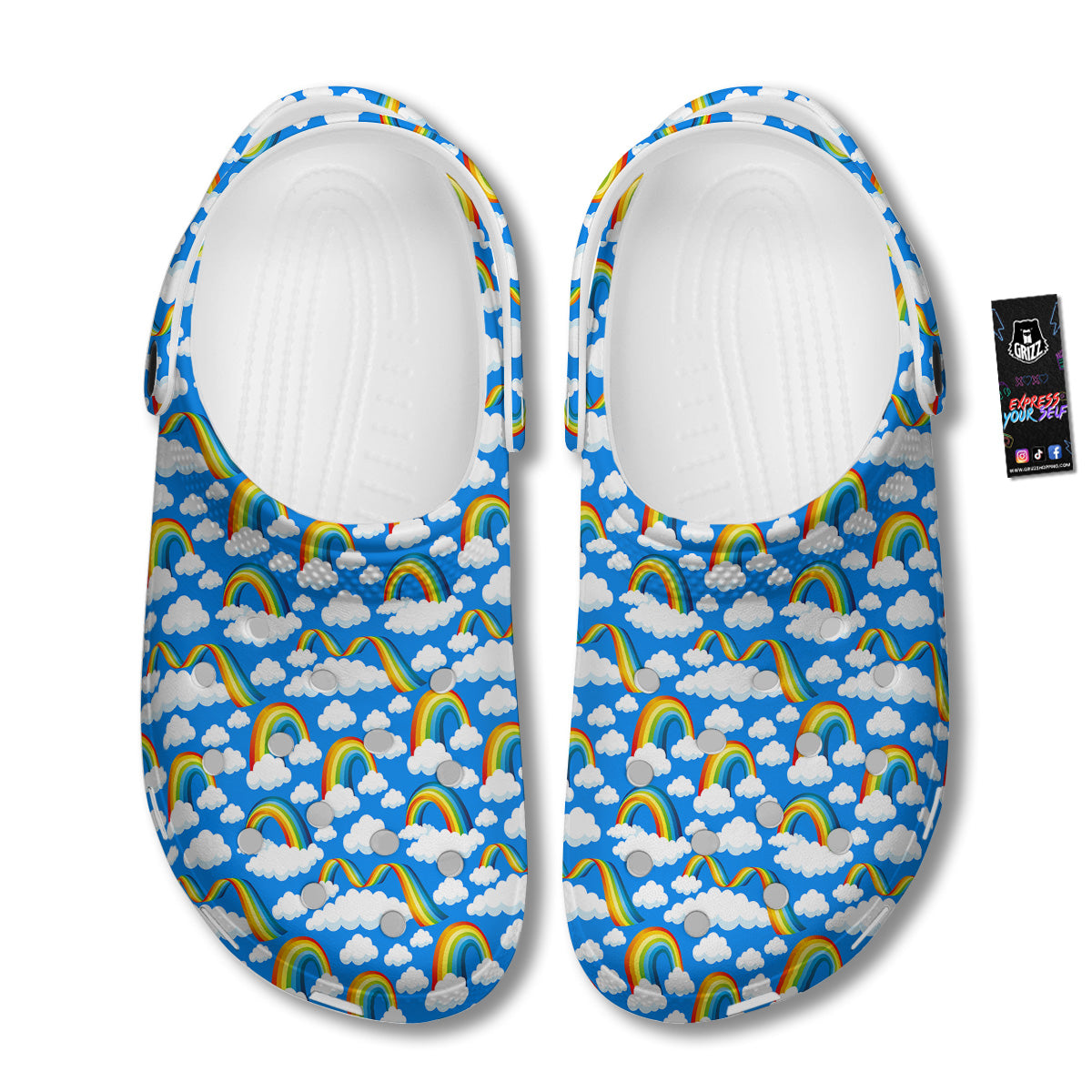 Rainbow And Clouds Blue Print Pattern Clog-grizzshop