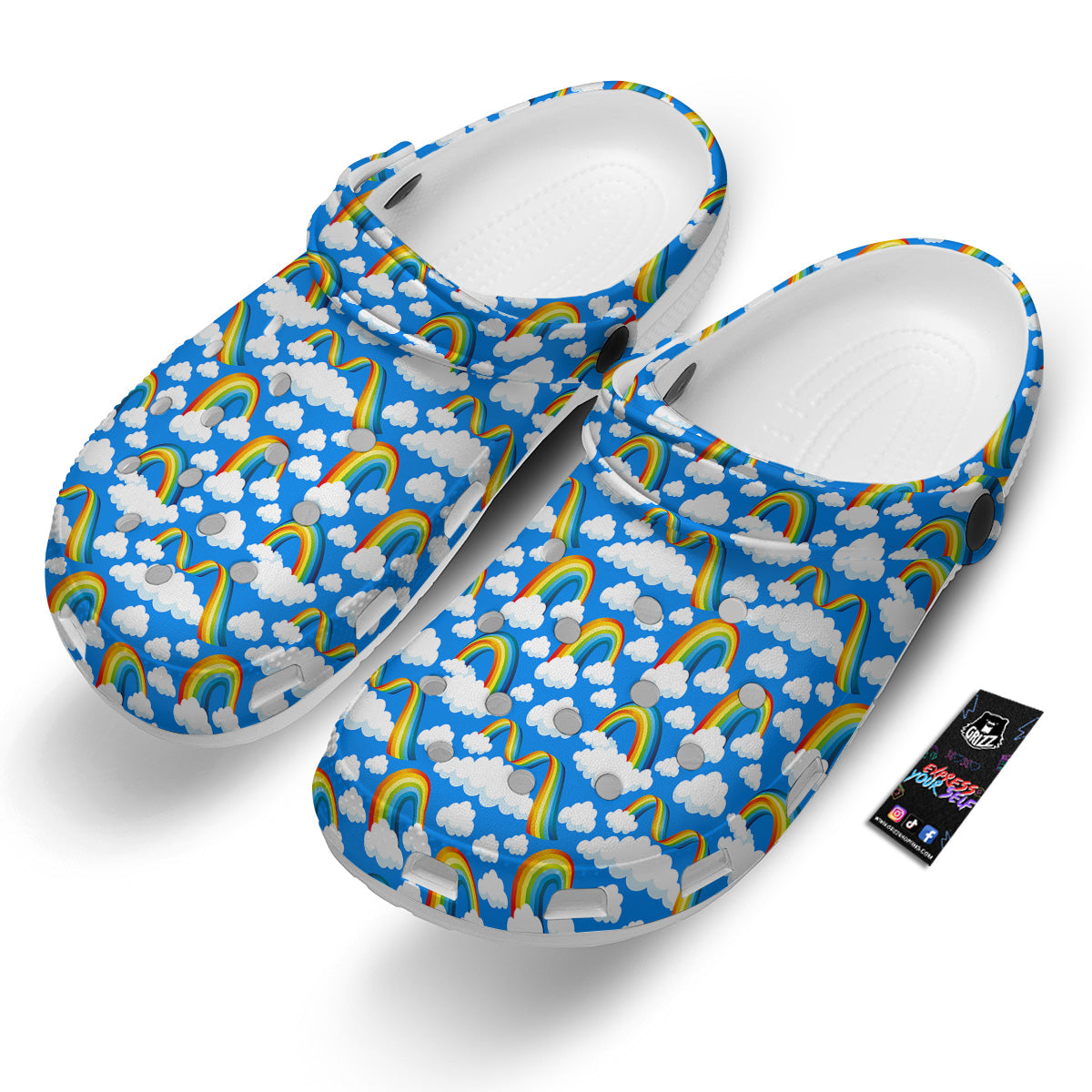 Rainbow And Clouds Blue Print Pattern Clog-grizzshop
