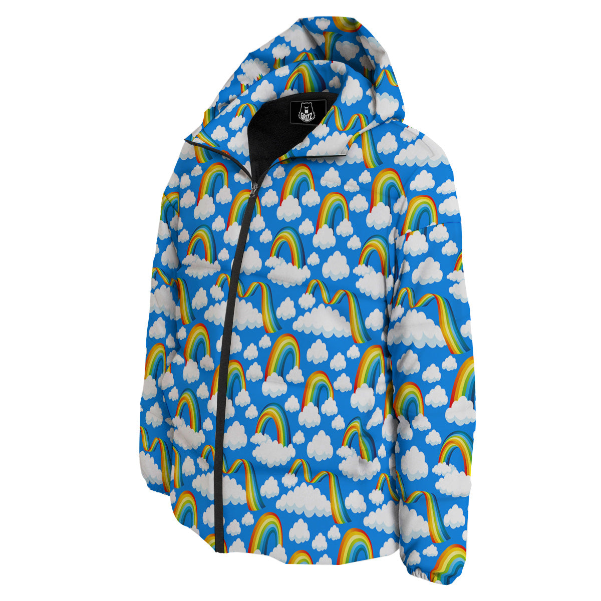 Rainbow And Clouds Blue Print Pattern Down Jacket-grizzshop