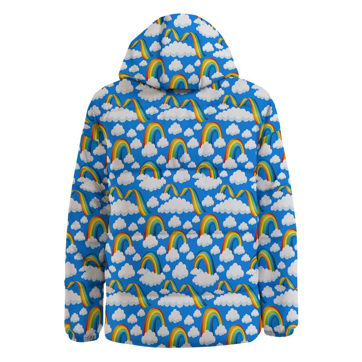 Rainbow And Clouds Blue Print Pattern Down Jacket-grizzshop