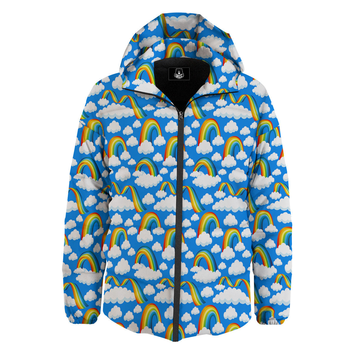 Rainbow And Clouds Blue Print Pattern Down Jacket-grizzshop