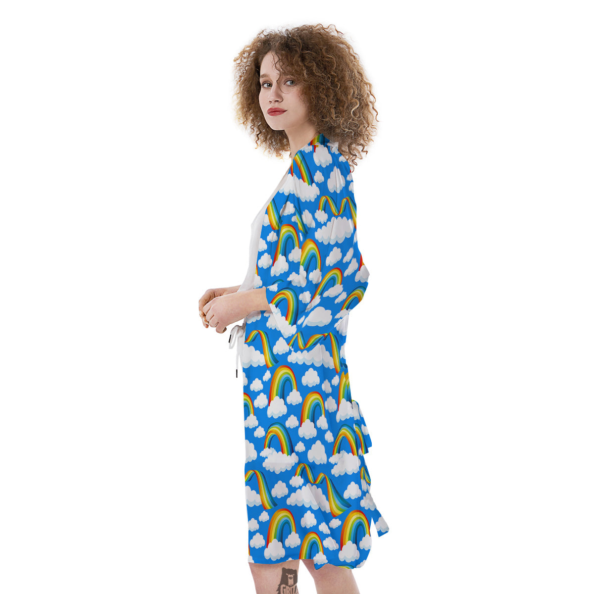 Rainbow And Clouds Blue Print Pattern Kimono-grizzshop