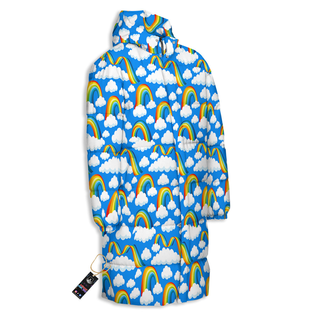 Rainbow And Clouds Blue Print Pattern Long Down Jacket-grizzshop