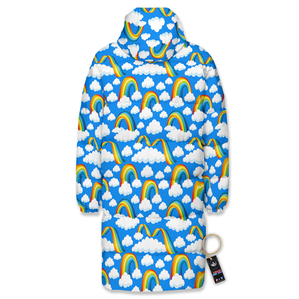 Rainbow And Clouds Blue Print Pattern Long Down Jacket-grizzshop