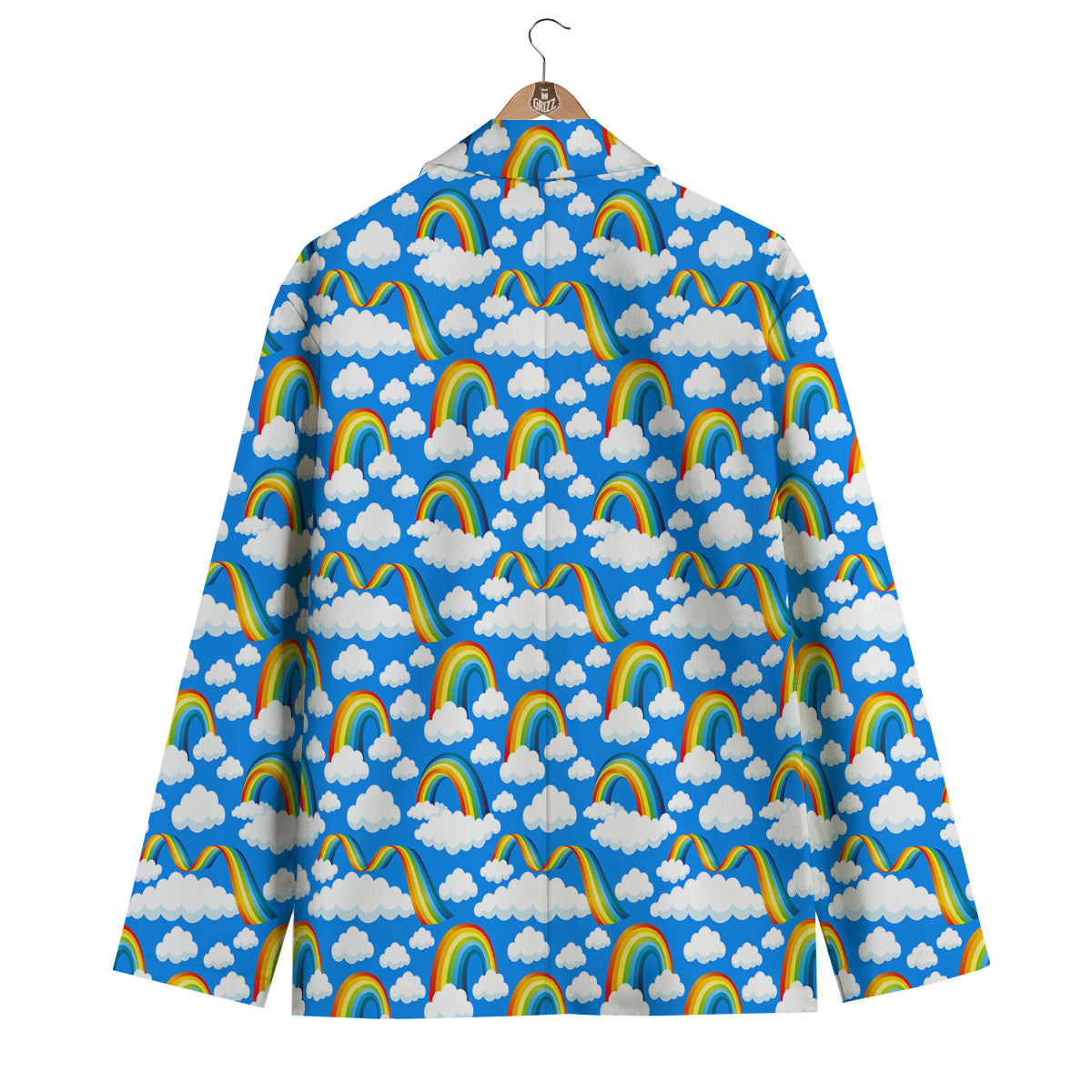 Rainbow And Clouds Blue Print Pattern Men's Blazer-grizzshop
