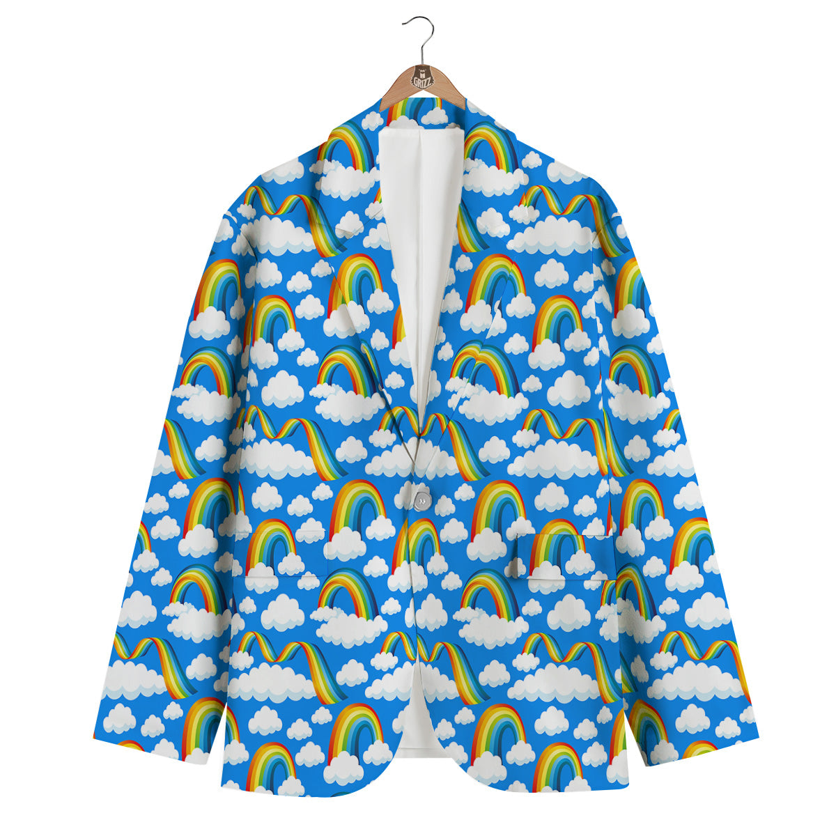 Rainbow And Clouds Blue Print Pattern Men's Blazer-grizzshop