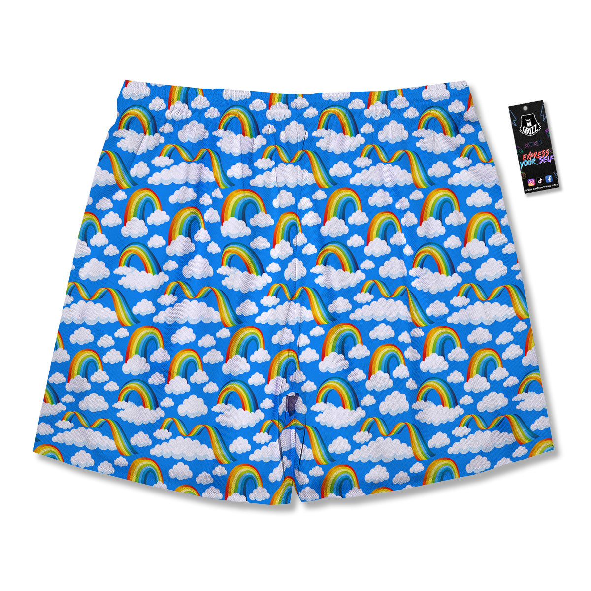 Rainbow And Clouds Blue Print Pattern Men's Running Shorts-grizzshop