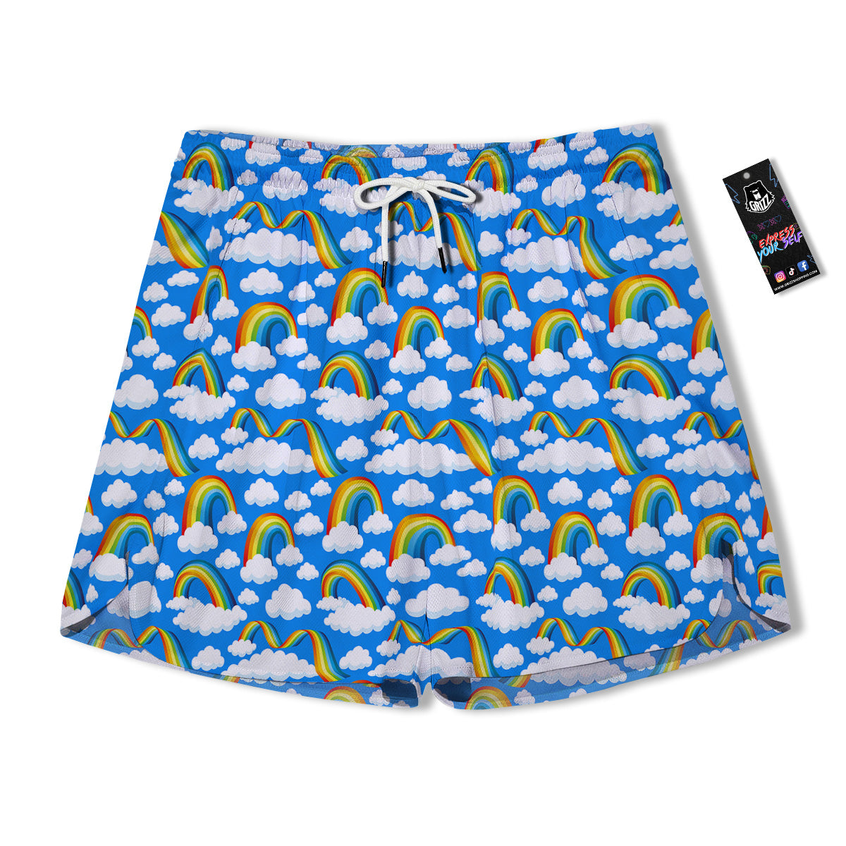 Rainbow And Clouds Blue Print Pattern Men's Running Shorts-grizzshop