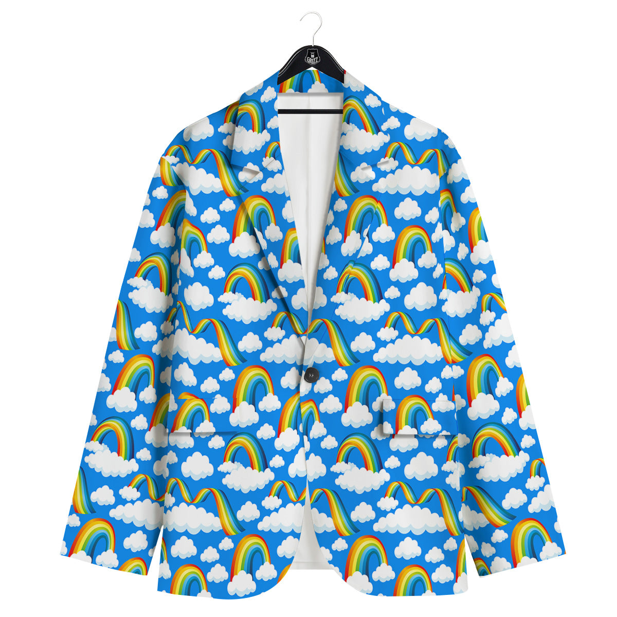 Rainbow And Clouds Blue Print Pattern Men's Sport Coat-grizzshop