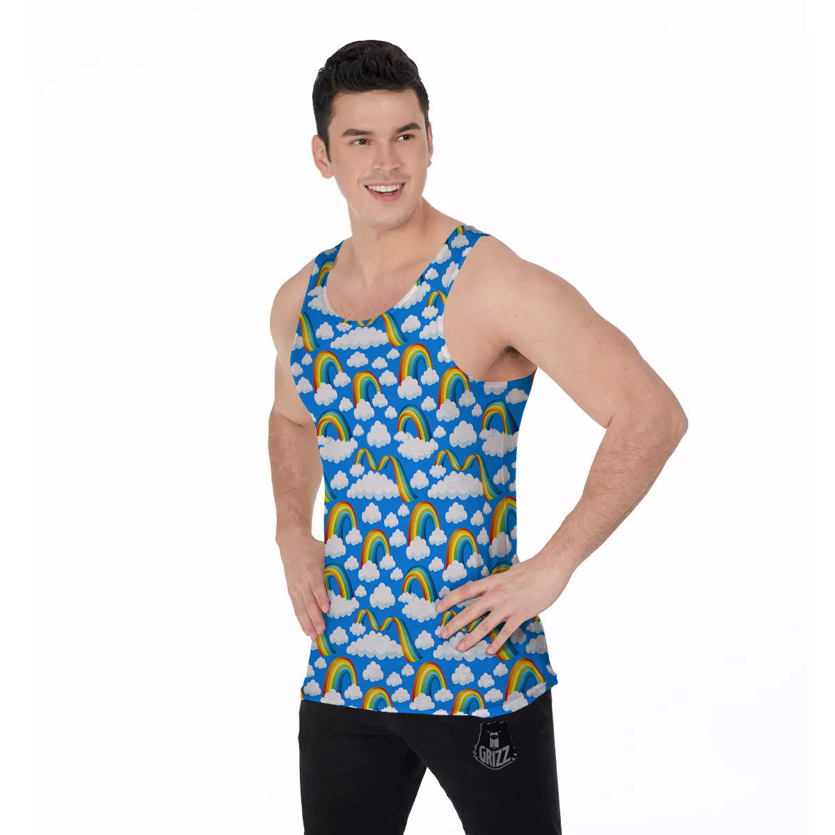 Rainbow And Clouds Blue Print Pattern Men's Tank Top-grizzshop