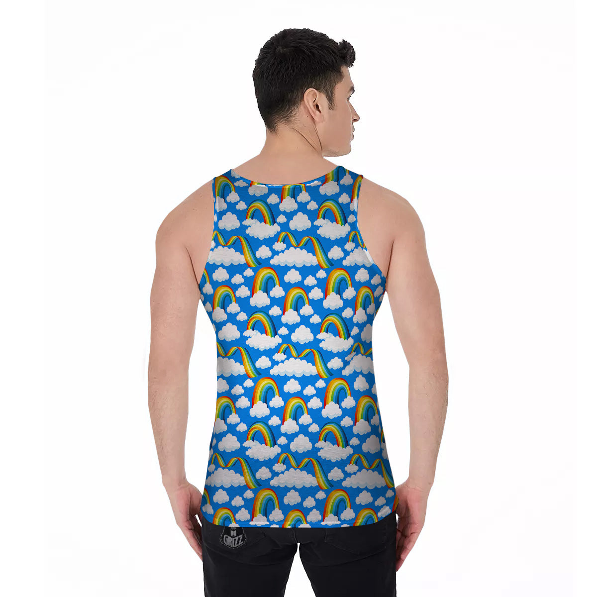 Rainbow And Clouds Blue Print Pattern Men's Tank Top-grizzshop