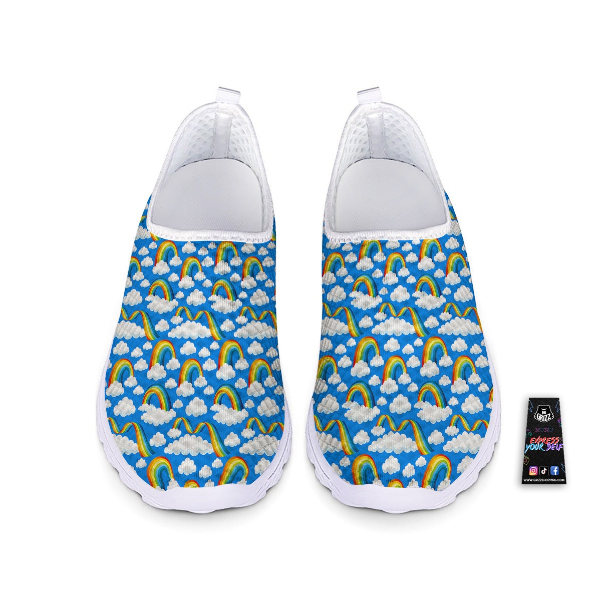 Rainbow And Clouds Blue Print Pattern Nurse Shoes-grizzshop