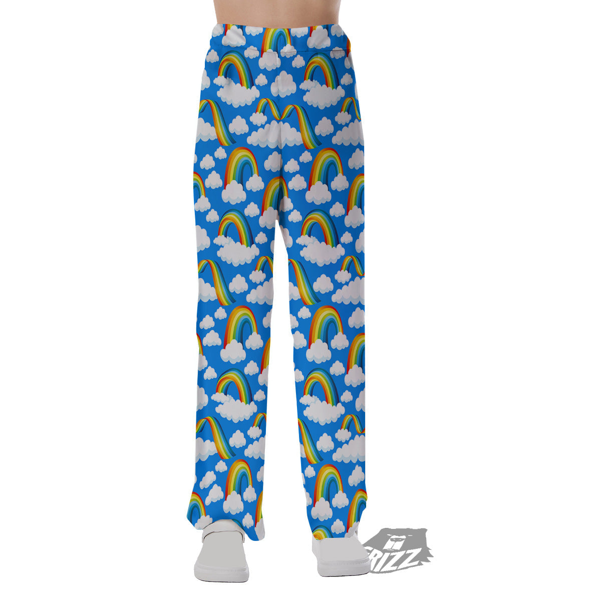 Rainbow And Clouds Blue Print Pattern Pajama Pants-grizzshop