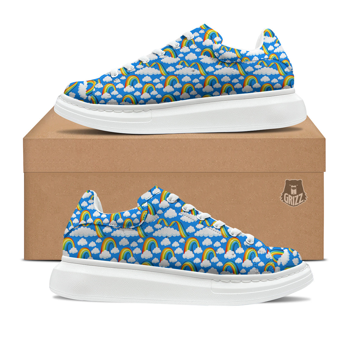 Rainbow And Clouds Blue Print Pattern Platform Shoes-grizzshop