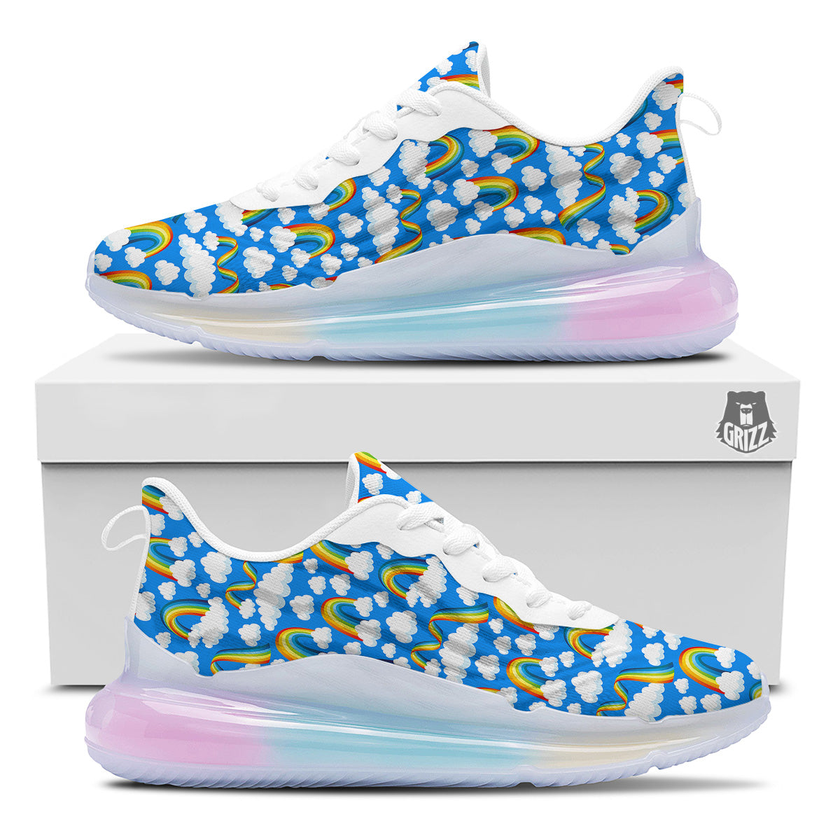 Rainbow And Clouds Blue Print Pattern Running Sneakers-grizzshop