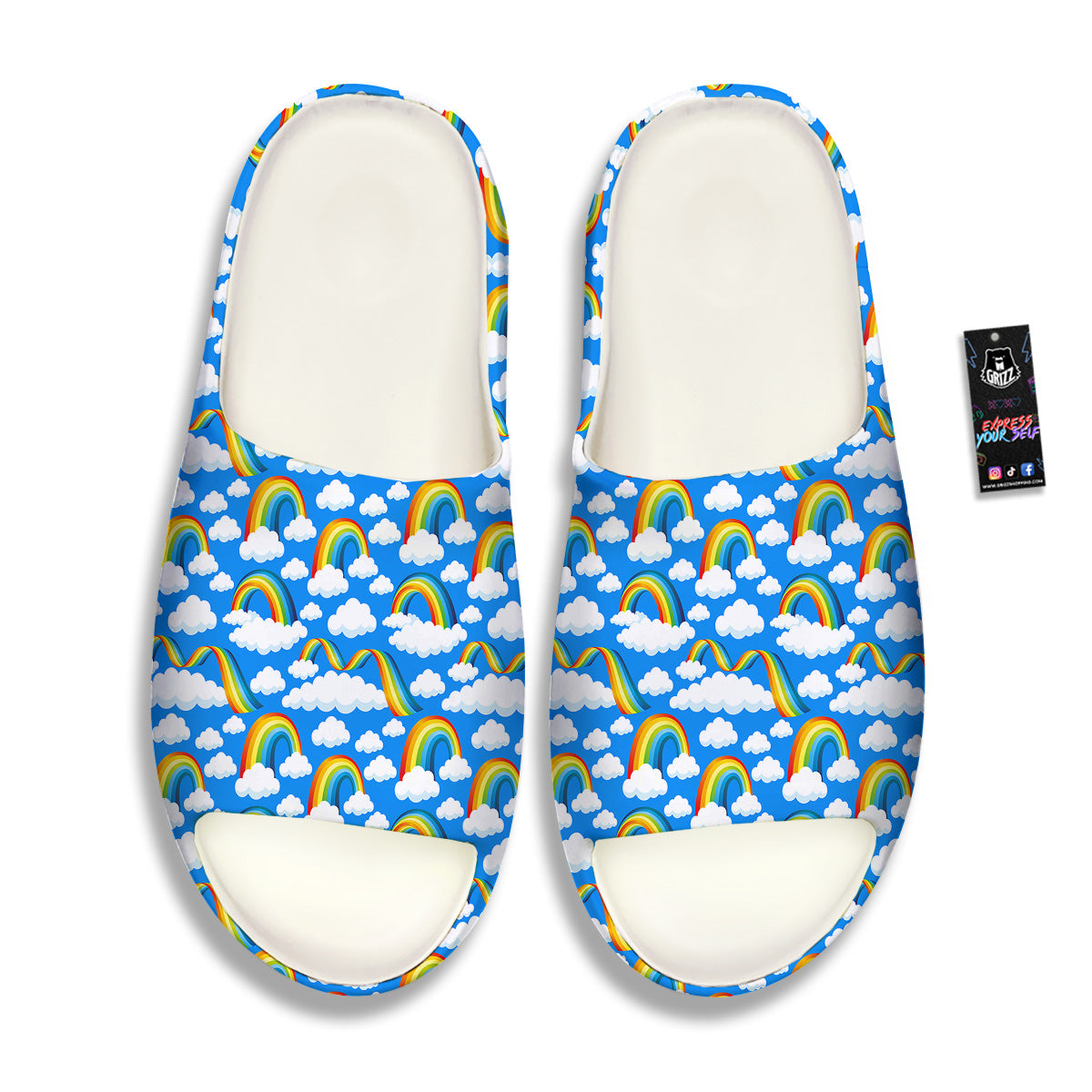 Rainbow And Clouds Blue Print Pattern Sandals-grizzshop