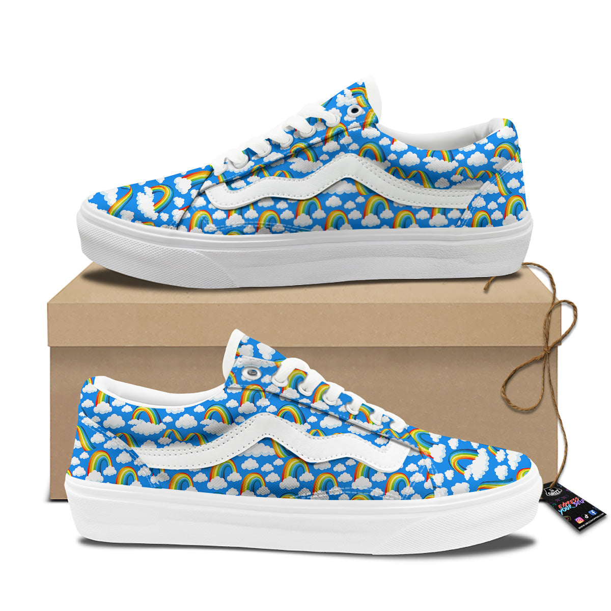 Rainbow And Clouds Blue Print Pattern Skate Shoes-grizzshop