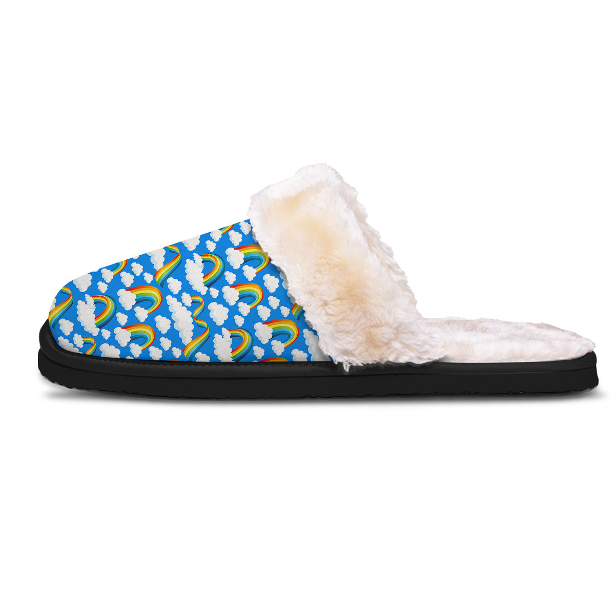 Rainbow And Clouds Blue Print Pattern Slippers-grizzshop