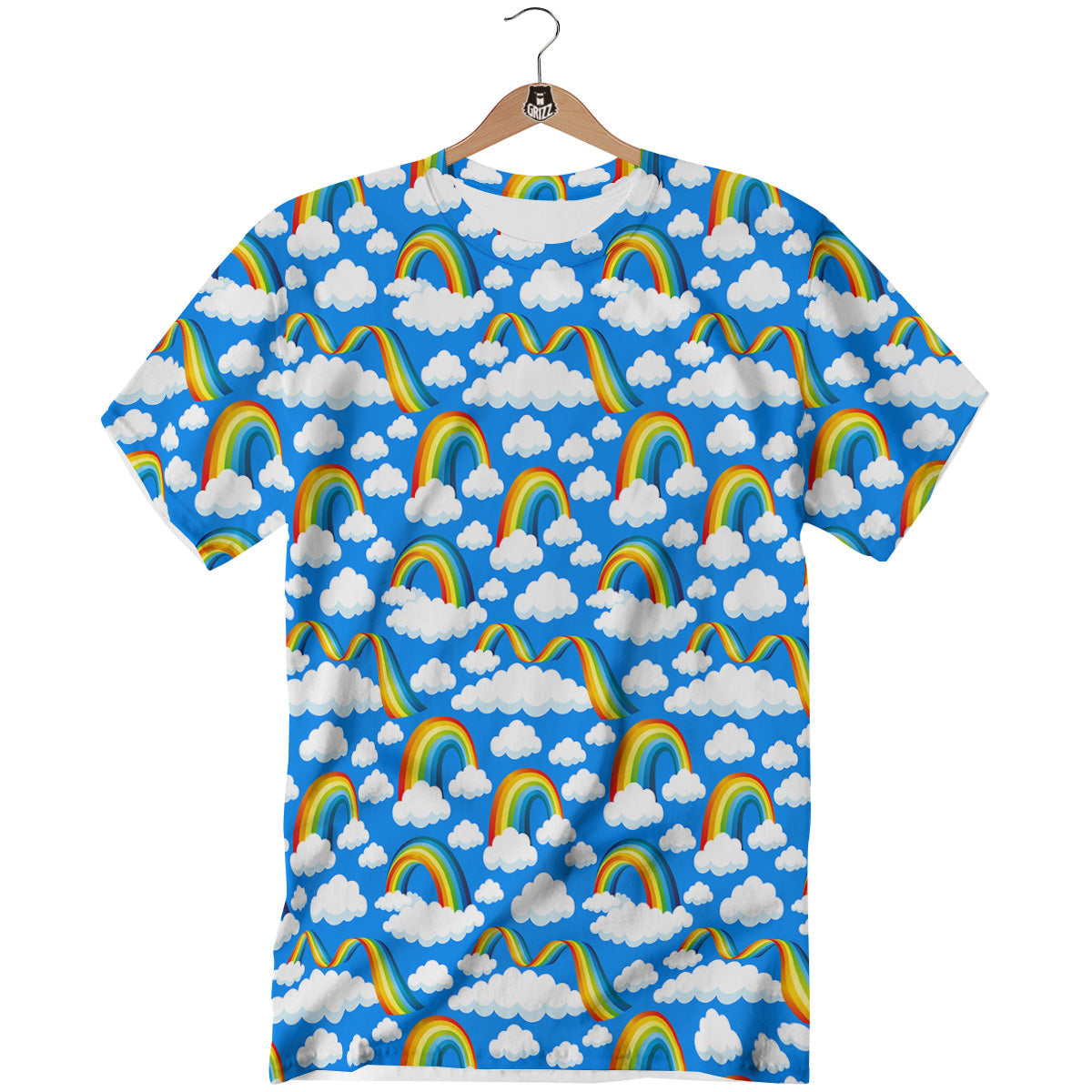Rainbow And Clouds Blue Print Pattern T-Shirt-grizzshop
