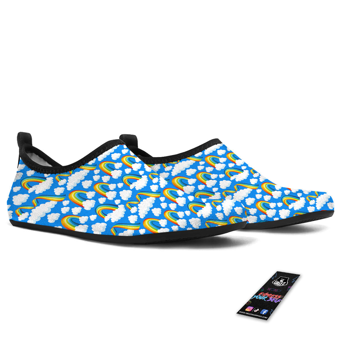 Rainbow And Clouds Blue Print Pattern Water Shoes-grizzshop