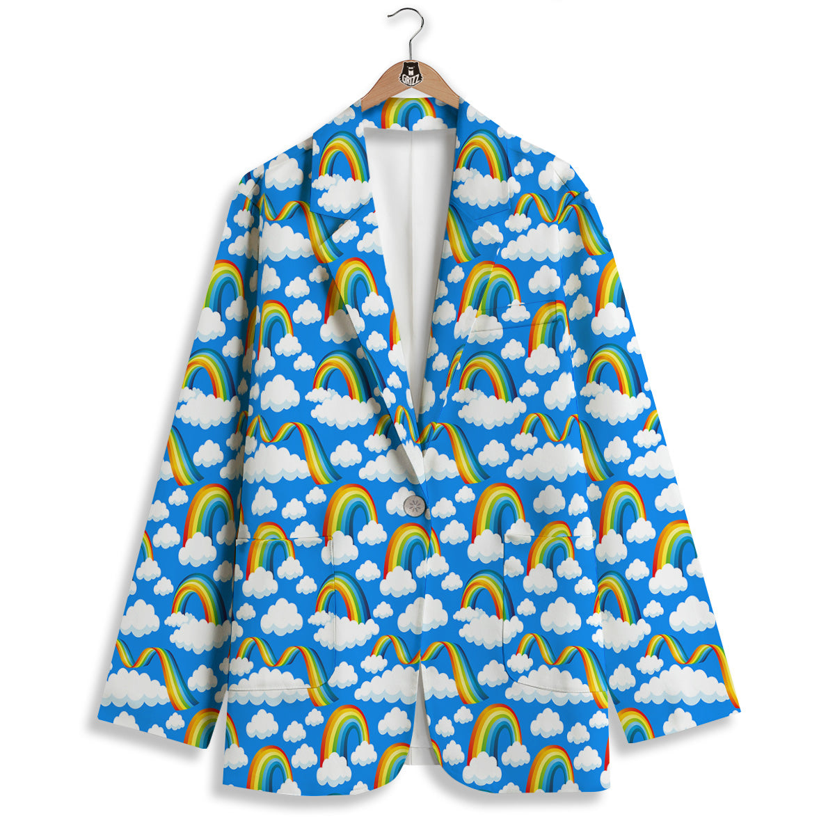 Rainbow And Clouds Blue Print Pattern Women's Blazer-grizzshop