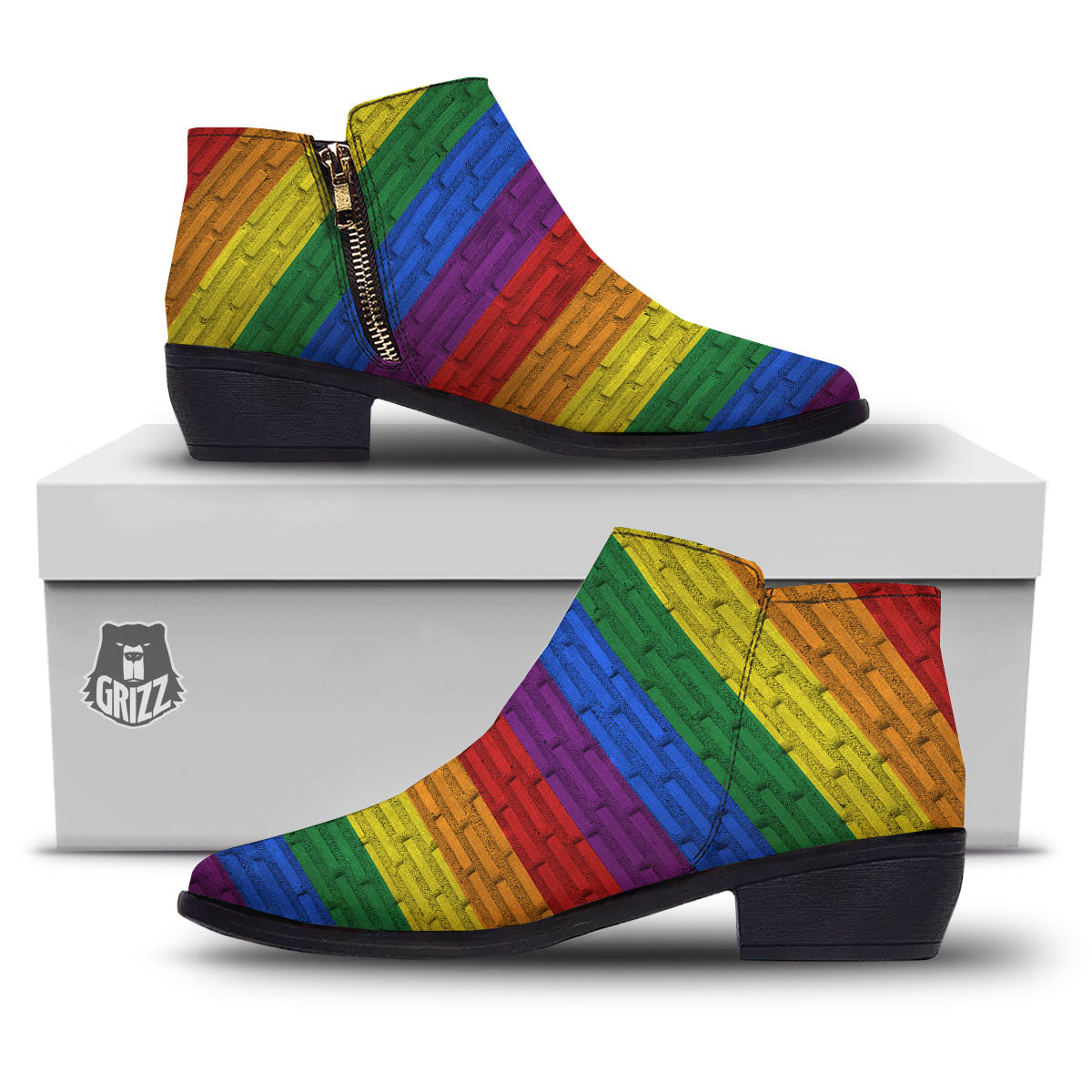 Rainbow Brick Wall LGBT Pride Print Ankle Boots-grizzshop