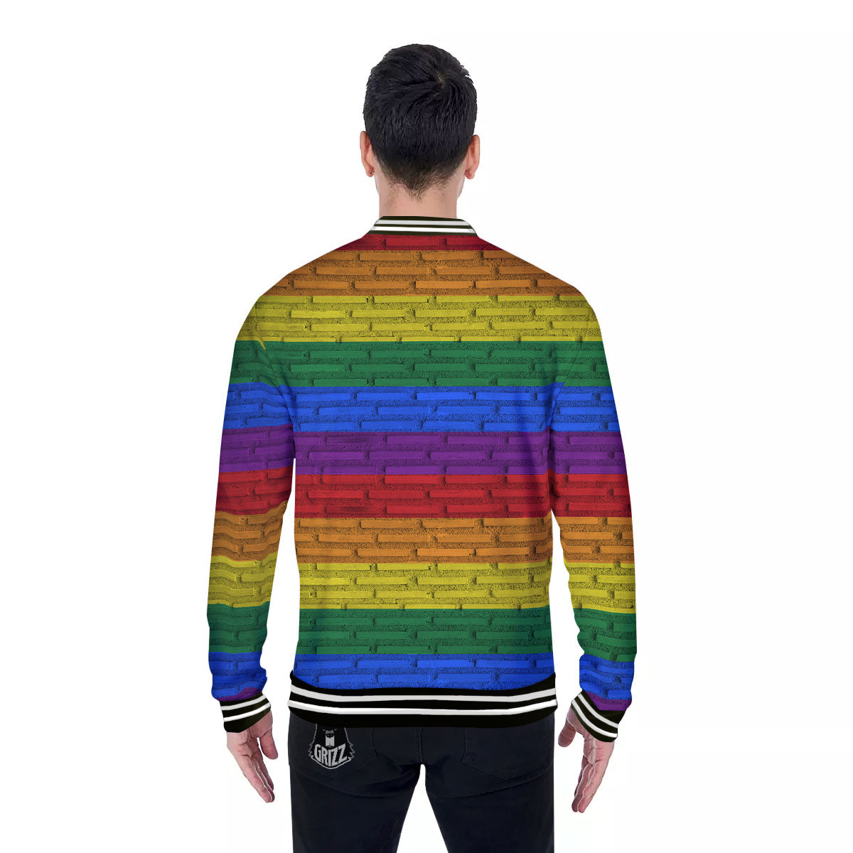 Rainbow Brick Wall LGBT Pride Print Baseball Jacket-grizzshop