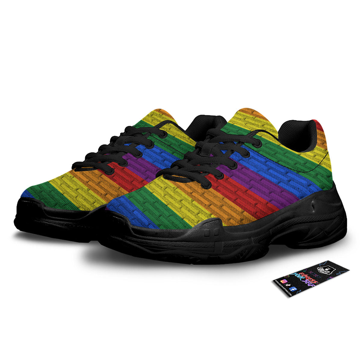 Rainbow Brick Wall LGBT Pride Print Black Chunky Shoes-grizzshop