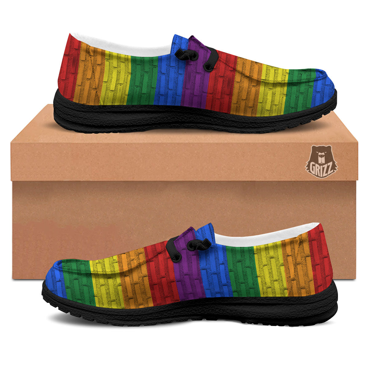 Rainbow Brick Wall LGBT Pride Print Black Loafers-grizzshop