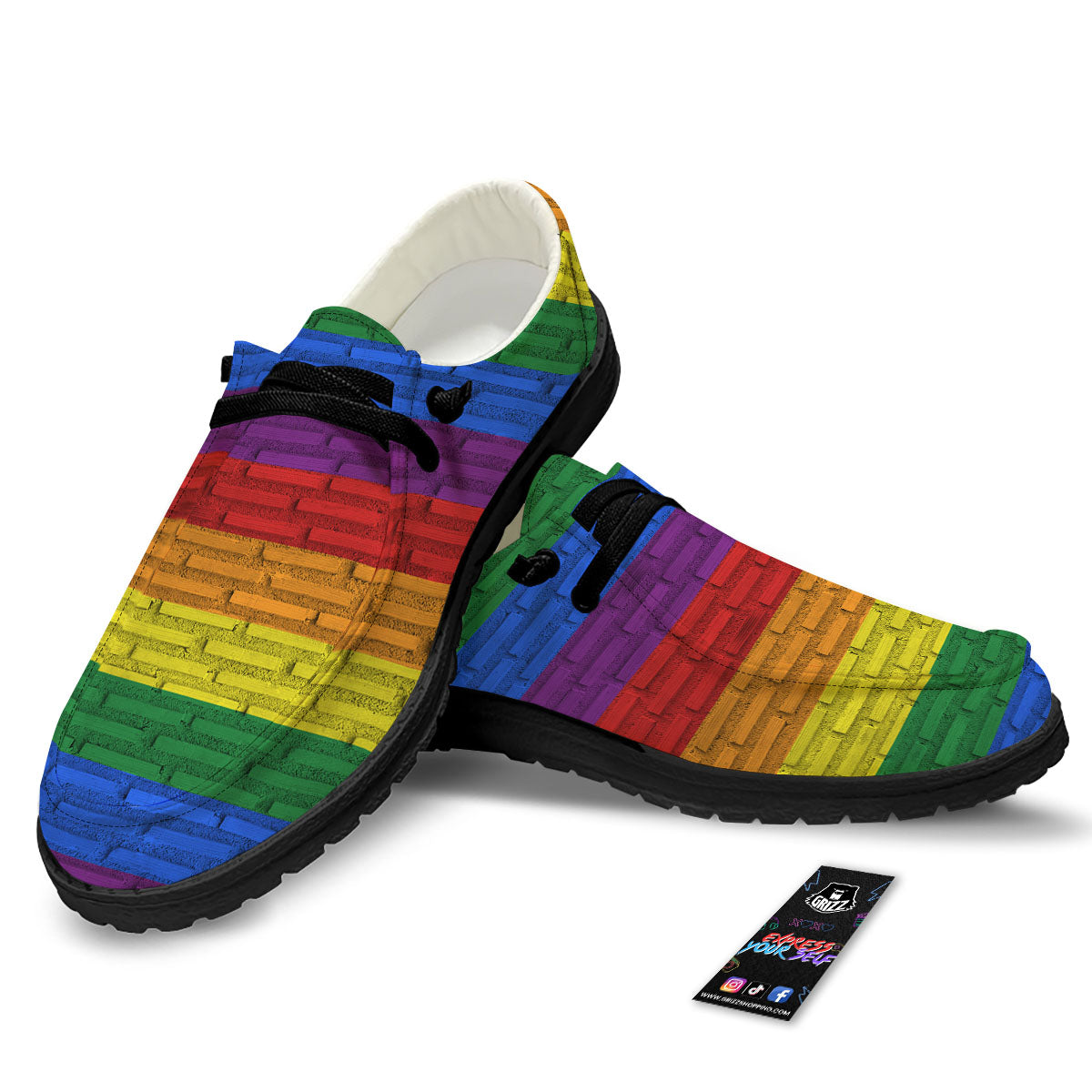 Rainbow Brick Wall LGBT Pride Print Black Loafers-grizzshop