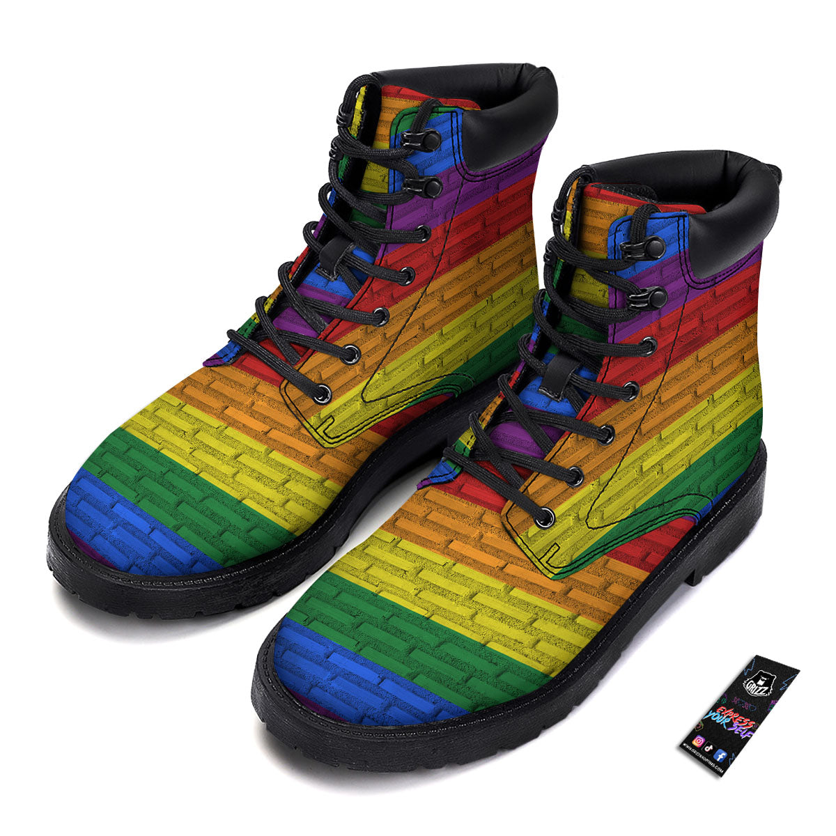 Rainbow Brick Wall LGBT Pride Print Boots-grizzshop