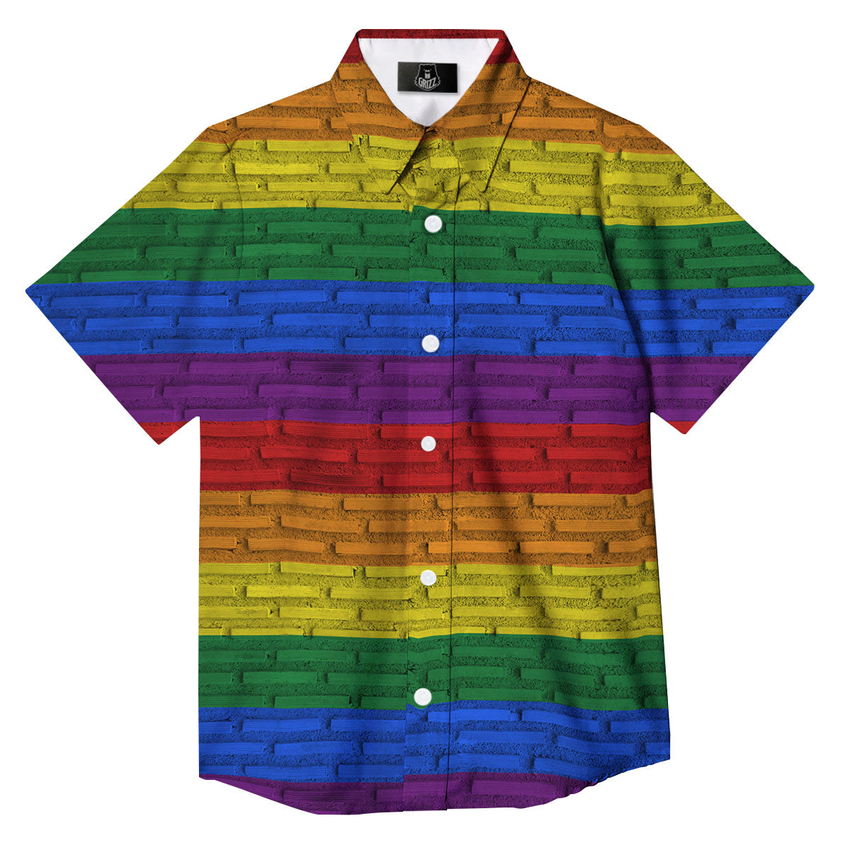 Rainbow Brick Wall LGBT Pride Print Button Up Shirt-grizzshop