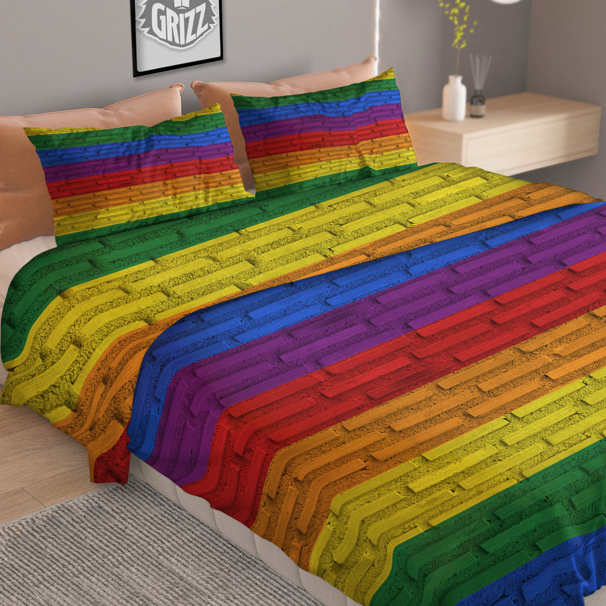 Rainbow Brick Wall LGBT Pride Print Duvet Cover Bedding Set