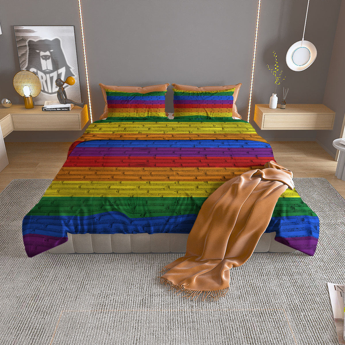 Rainbow Brick Wall LGBT Pride Print Duvet Cover Bedding Set