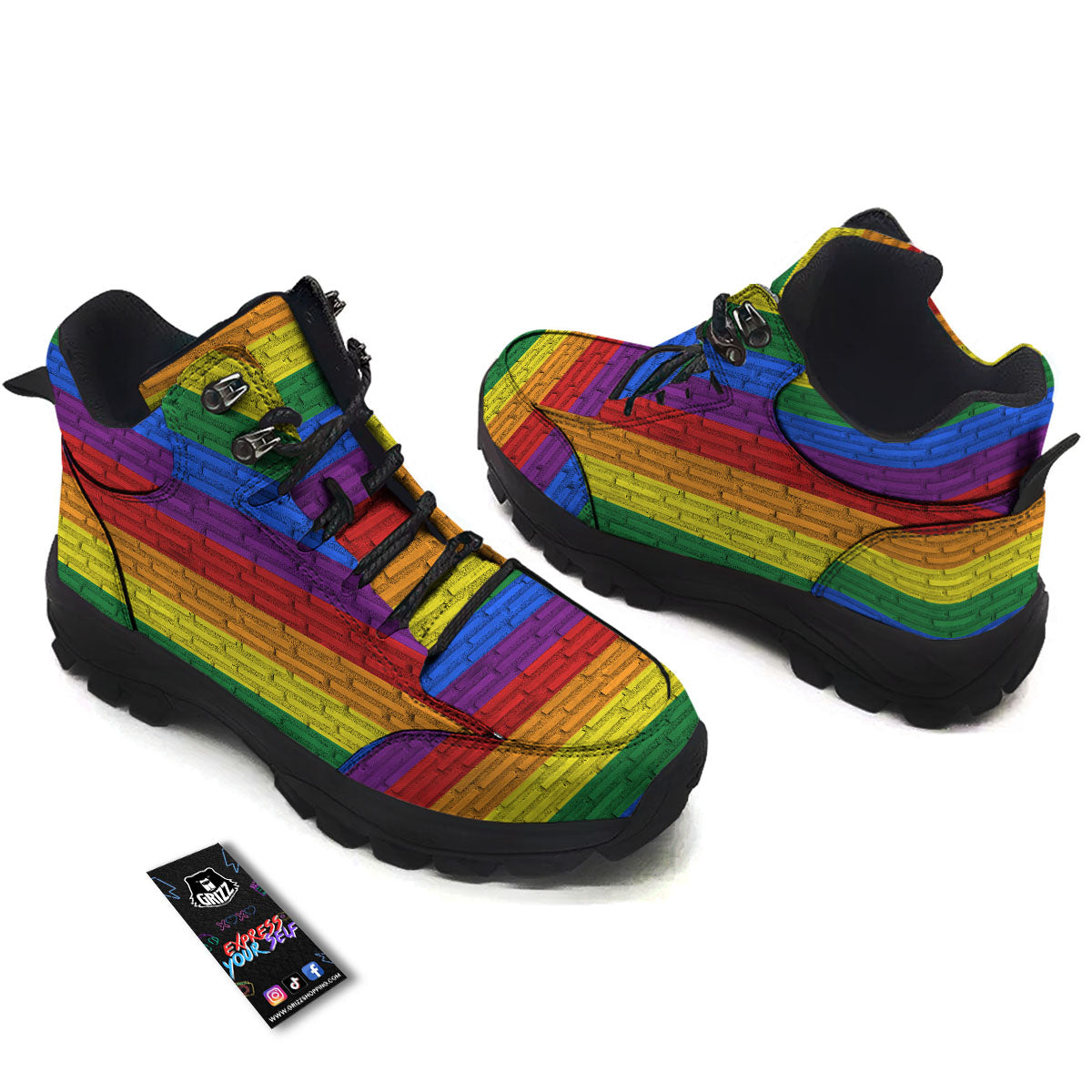 Rainbow Brick Wall LGBT Pride Print Hiking Shoes-grizzshop