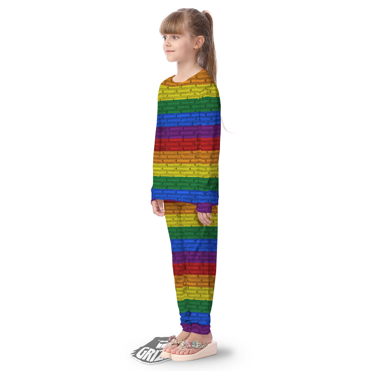 Rainbow Brick Wall LGBT Pride Print Kid's Pajamas-grizzshop