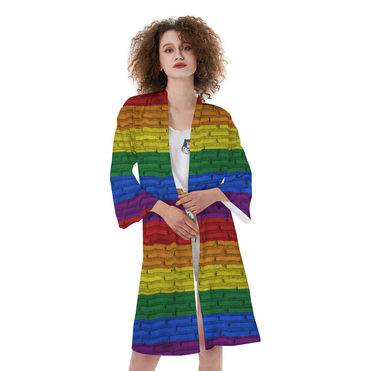 Rainbow Brick Wall LGBT Pride Print Kimono-grizzshop