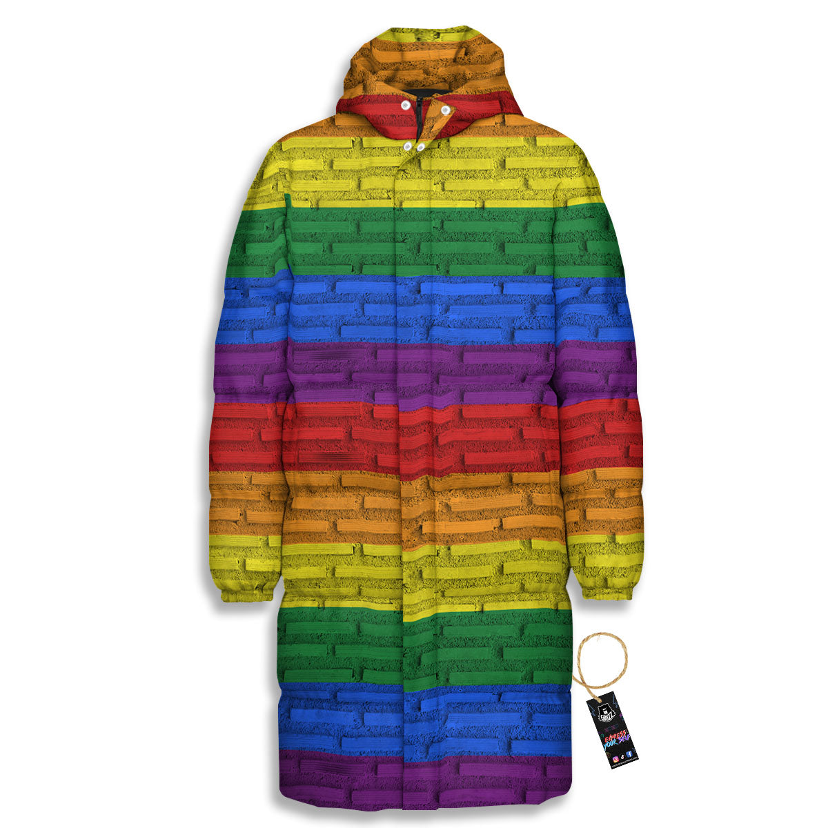 Rainbow Brick Wall LGBT Pride Print Long Down Jacket-grizzshop