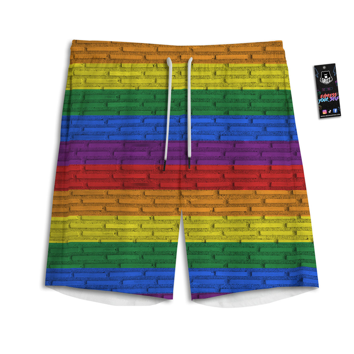 Rainbow Brick Wall LGBT Pride Print Men's Athletic Shorts