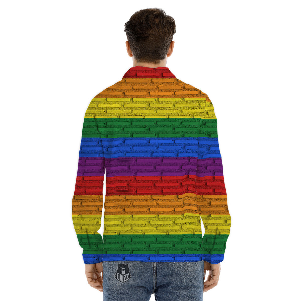 Rainbow Brick Wall LGBT Pride Print Men's Dress Shirts-grizzshop