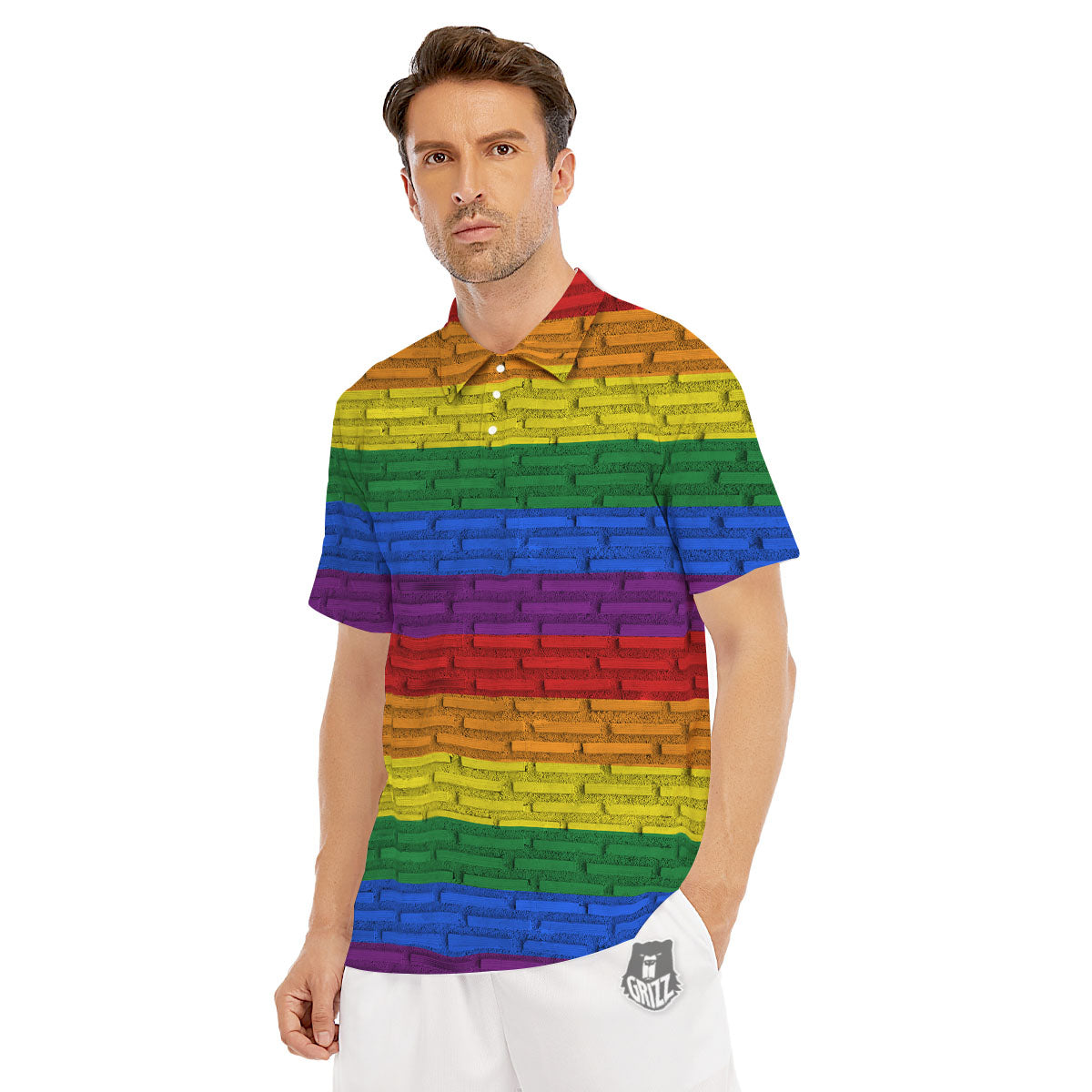 Rainbow Brick Wall LGBT Pride Print Men's Golf Shirts-grizzshop