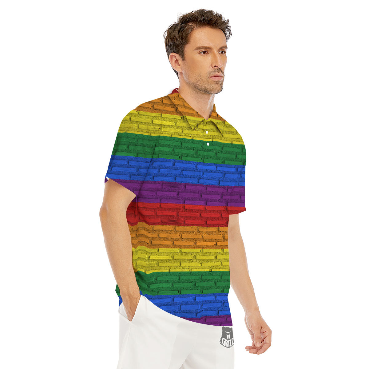 Rainbow Brick Wall LGBT Pride Print Men's Golf Shirts-grizzshop